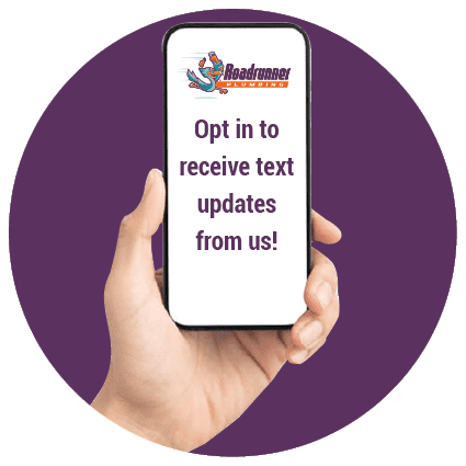 badge with hand holding a phone that says opt in to receive text updates